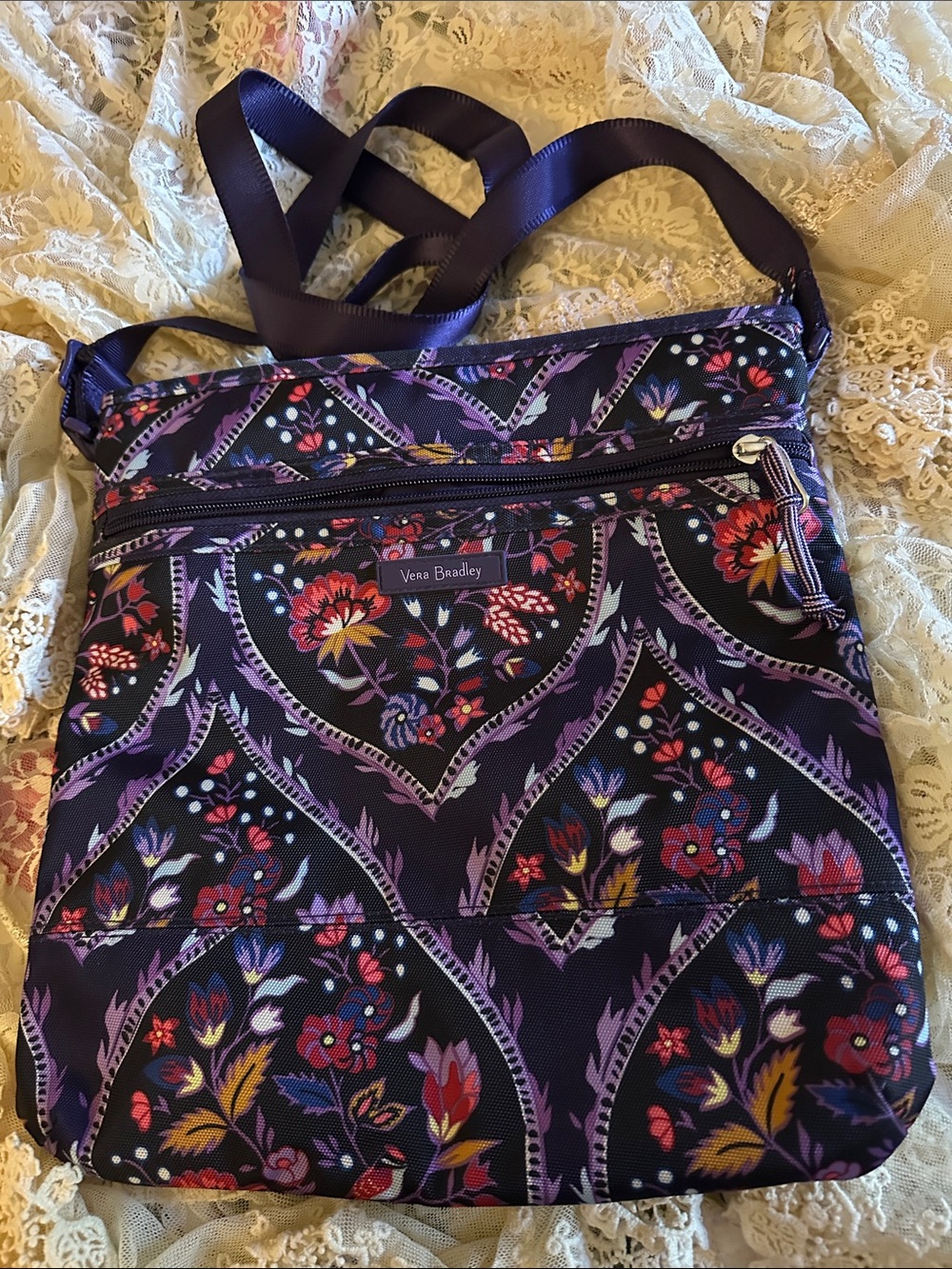 Vera Bradley Plum Floral Crossbody Bag. EUC